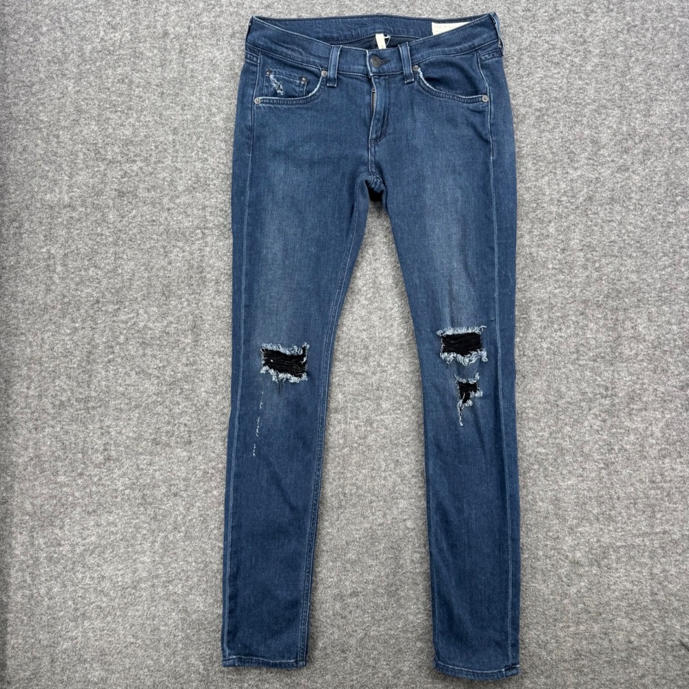 Rag & Bone JEAN Women Skinny Distressed Dark Wash Denim Jeans Size 25 Distressed